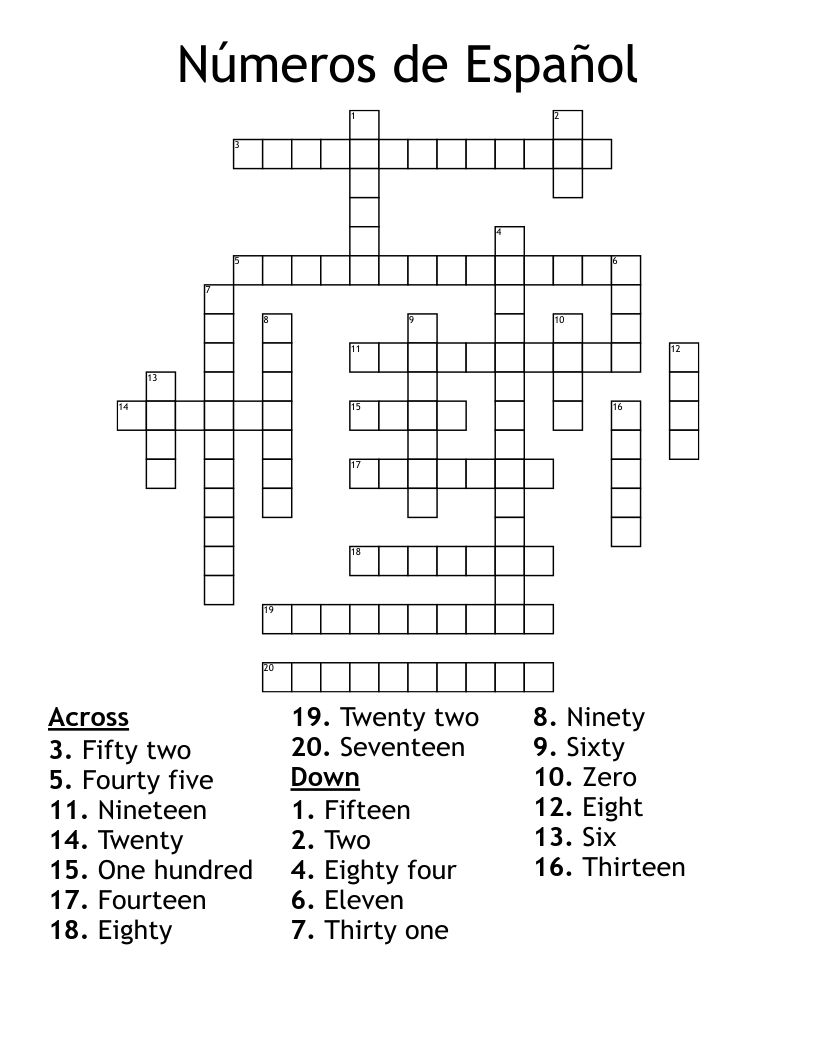 N meros De Espa ol Crossword WordMint N meros De Espa ol Crossword WordMint