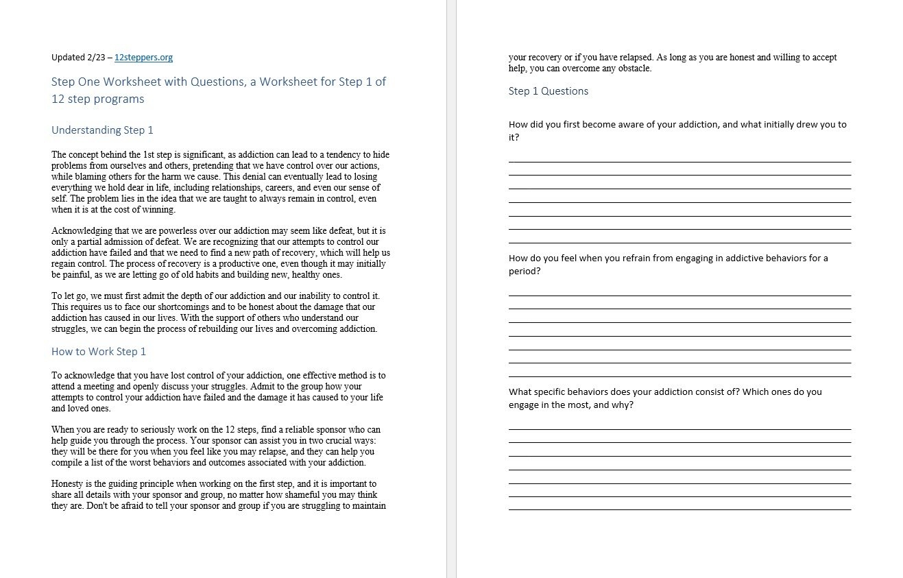 na step 1 worksheet printable