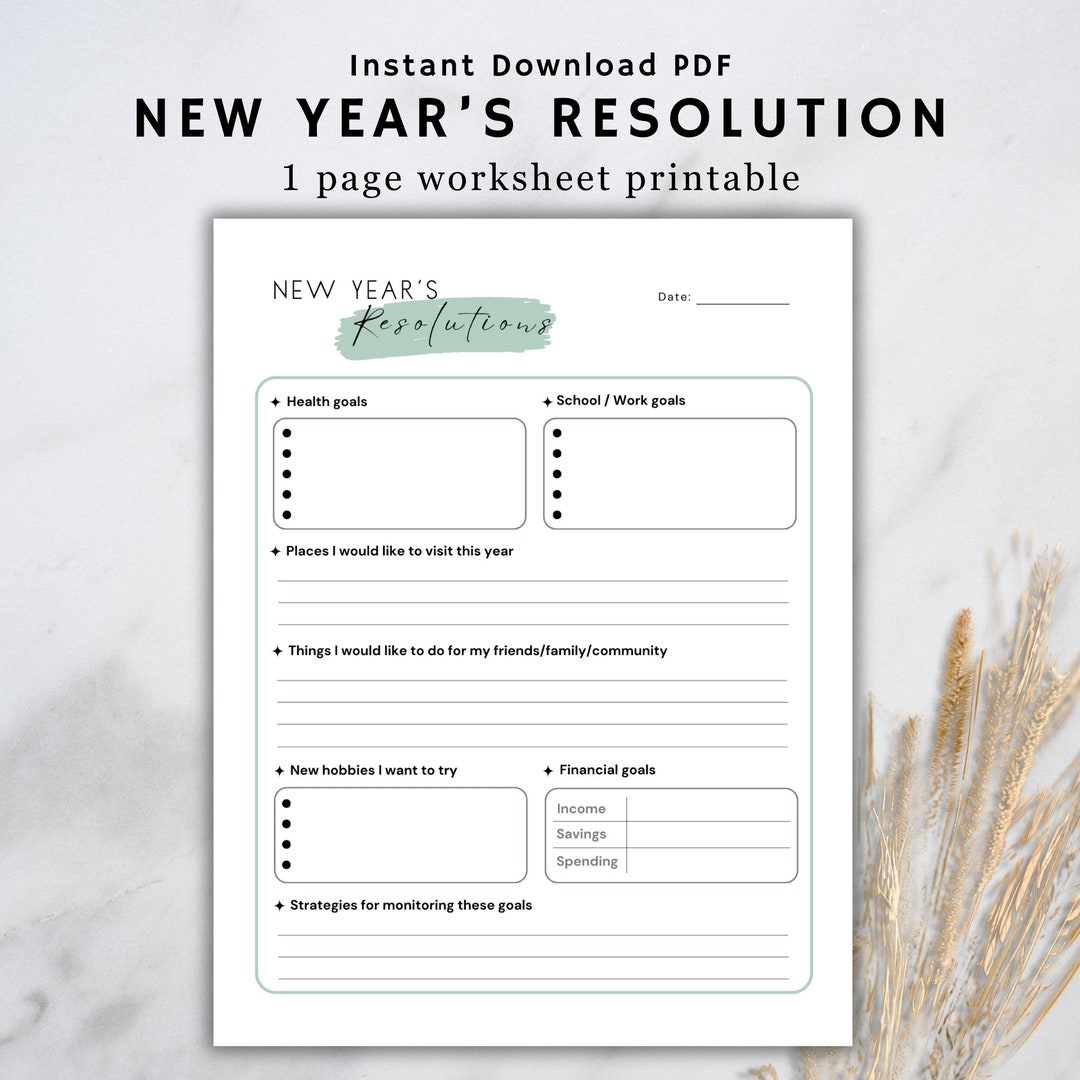 new year's resolutions printable worksheet