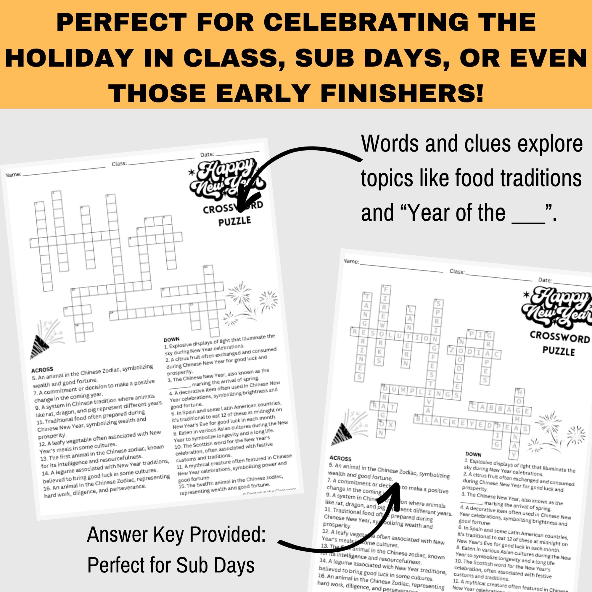 New Year s Puzzles Crossword Word Search Sub Days Early Finisher Classful