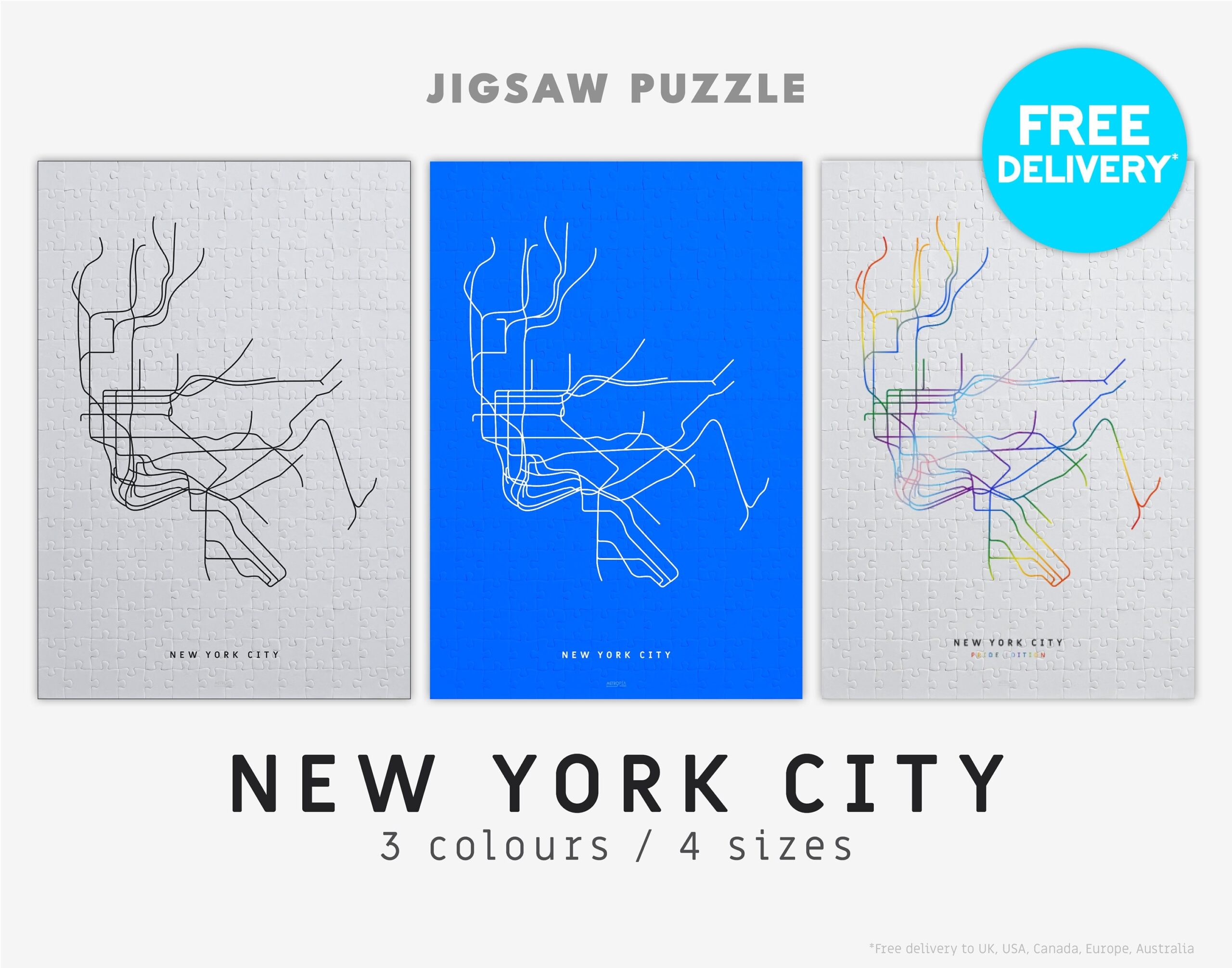 NEW YORK CITY Jigsaw Puzzle 4 Sizes 3 Colours Minimalist Map Illustration Inspired By The Mta Subway Transport Network In Nyc Etsy