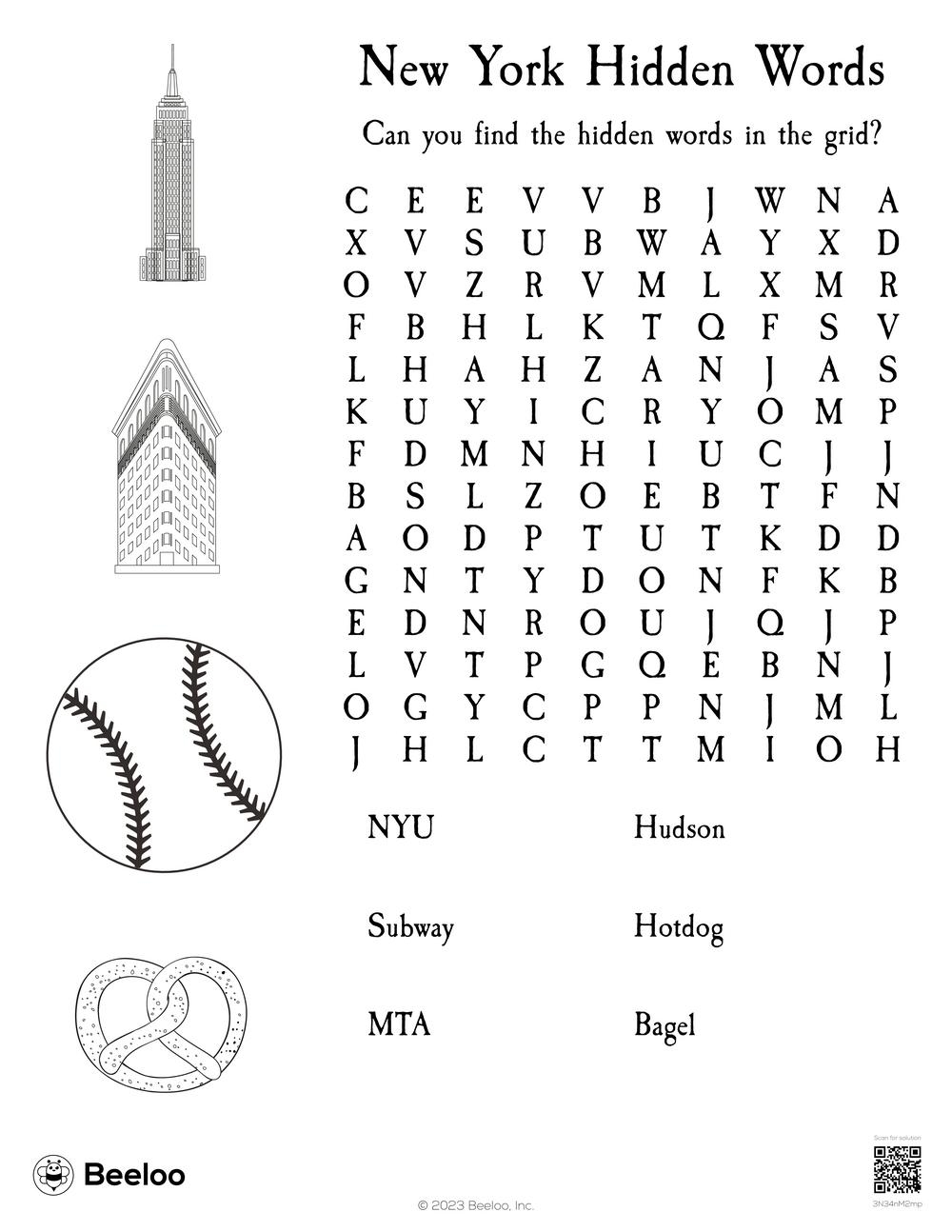 New York City themed Word Searches Beeloo Printable Crafts And Activities For Kids