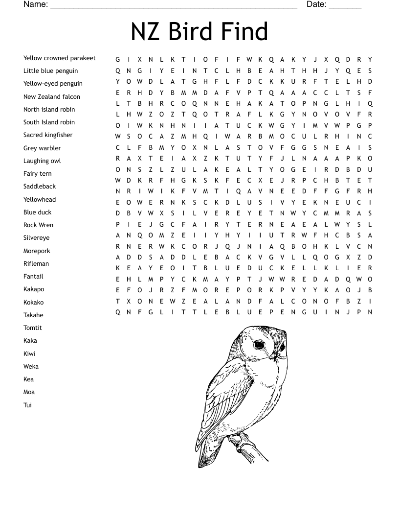 New Zealand Birds Crossword WordMint