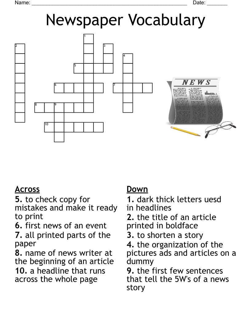 Newspaper Vocabulary Crossword WordMint