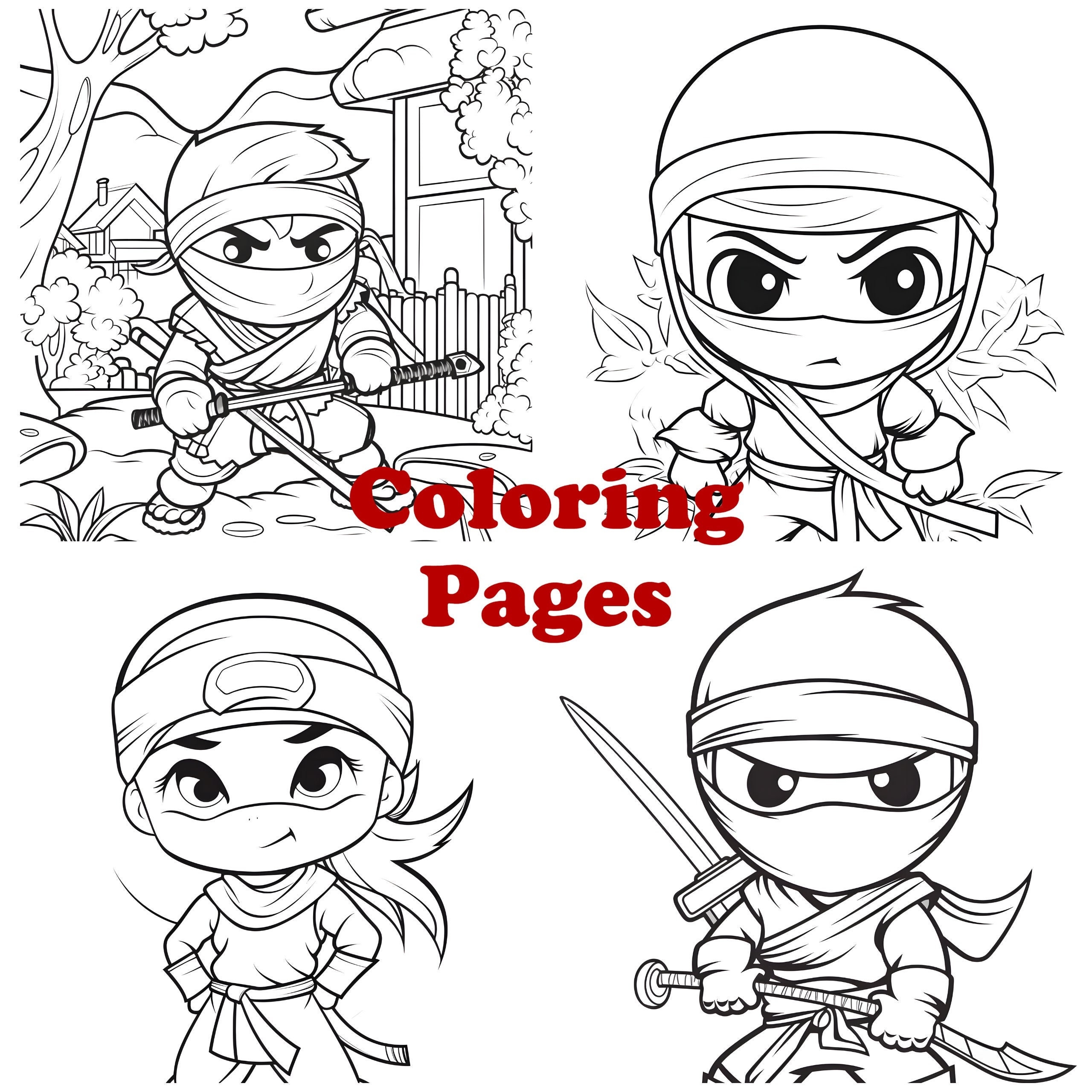 Ninja Coloring Pages Kids Activity PNG Etsy