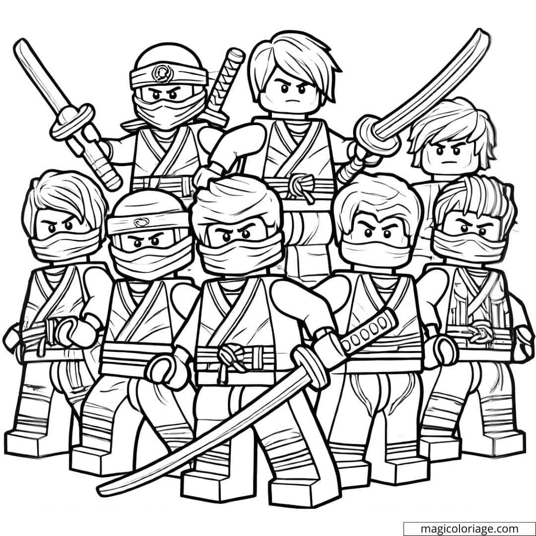 Ninjago Full Team Ready To Fight Coloring Page To Print