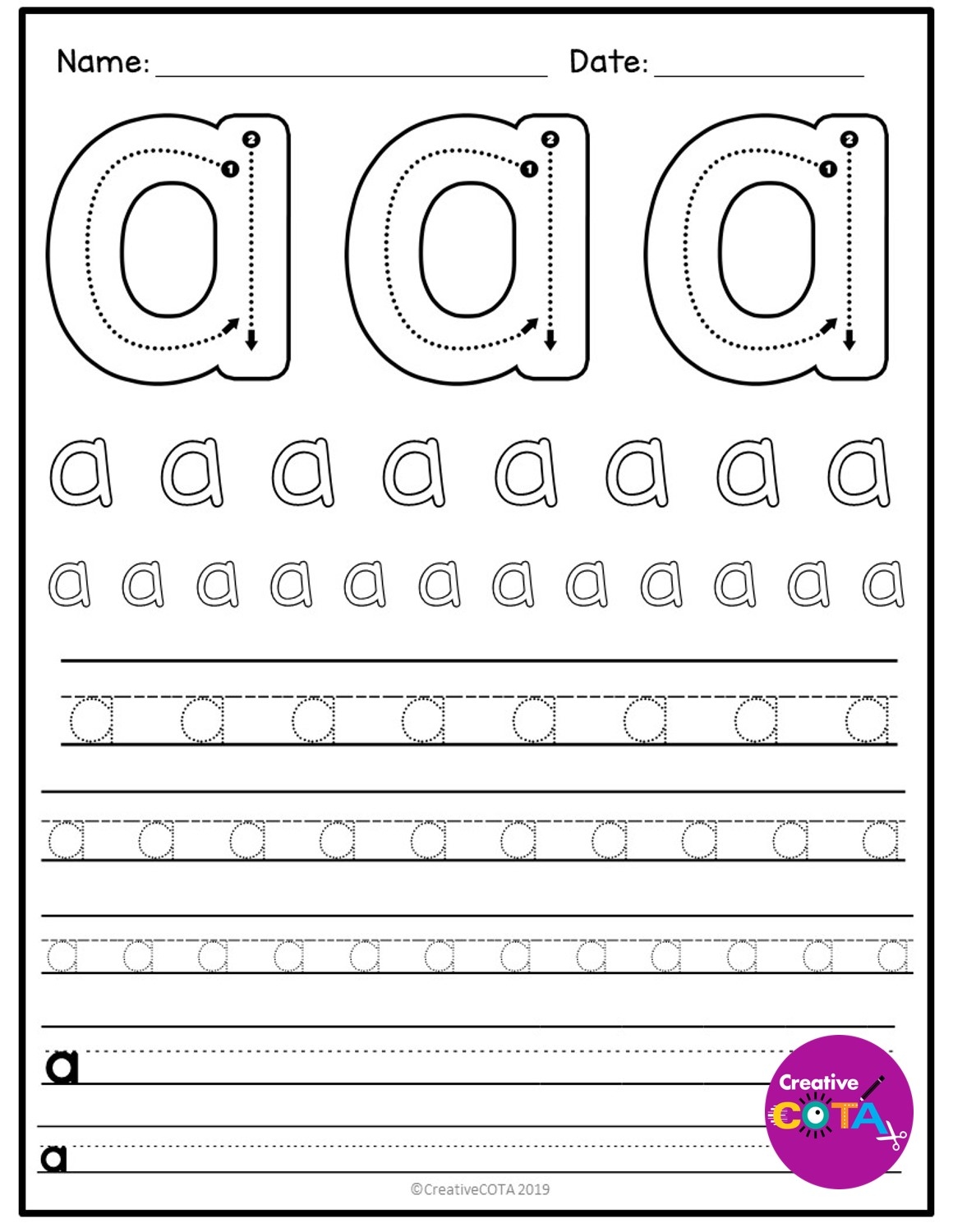 tracing letter a lowercase