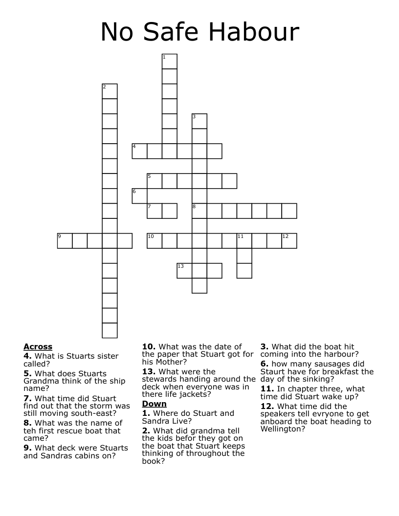No Safe Habour Crossword WordMint