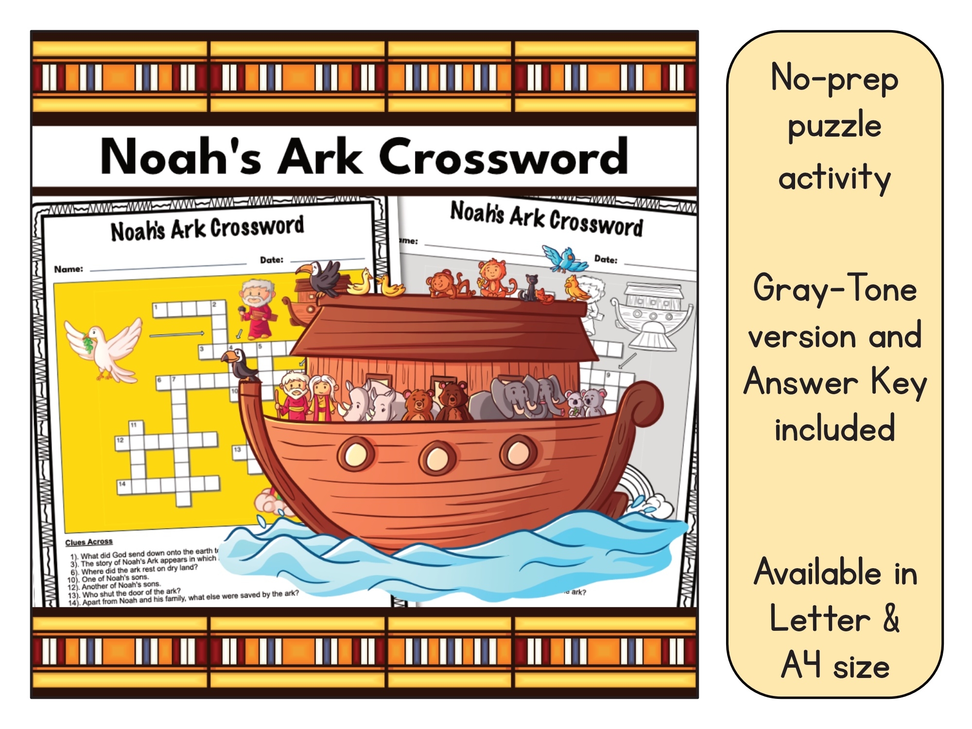 Noah s Ark Crossword Puzzle Printable Made By Teachers Noah s Ark Crossword Puzzle Printable Made By Teachers