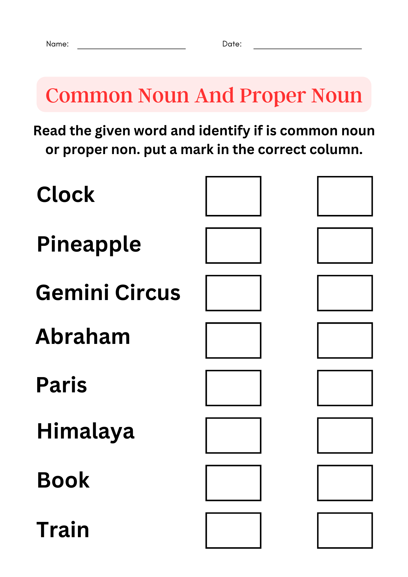 common and proper nouns worksheets