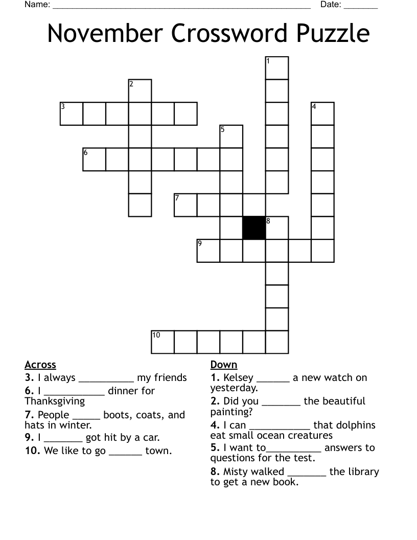 November Crossword Puzzle WordMint