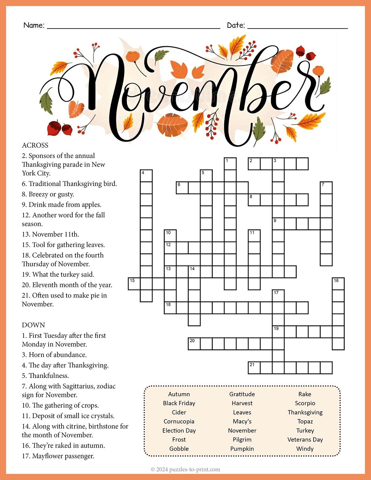 November Crossword
