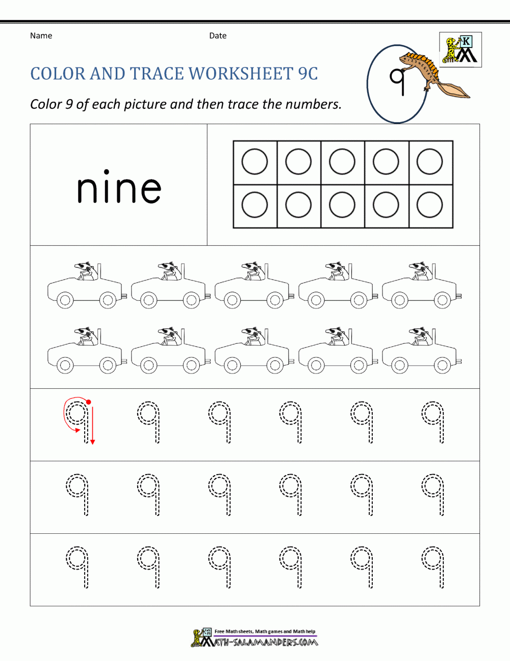 number 9 worksheet preschool