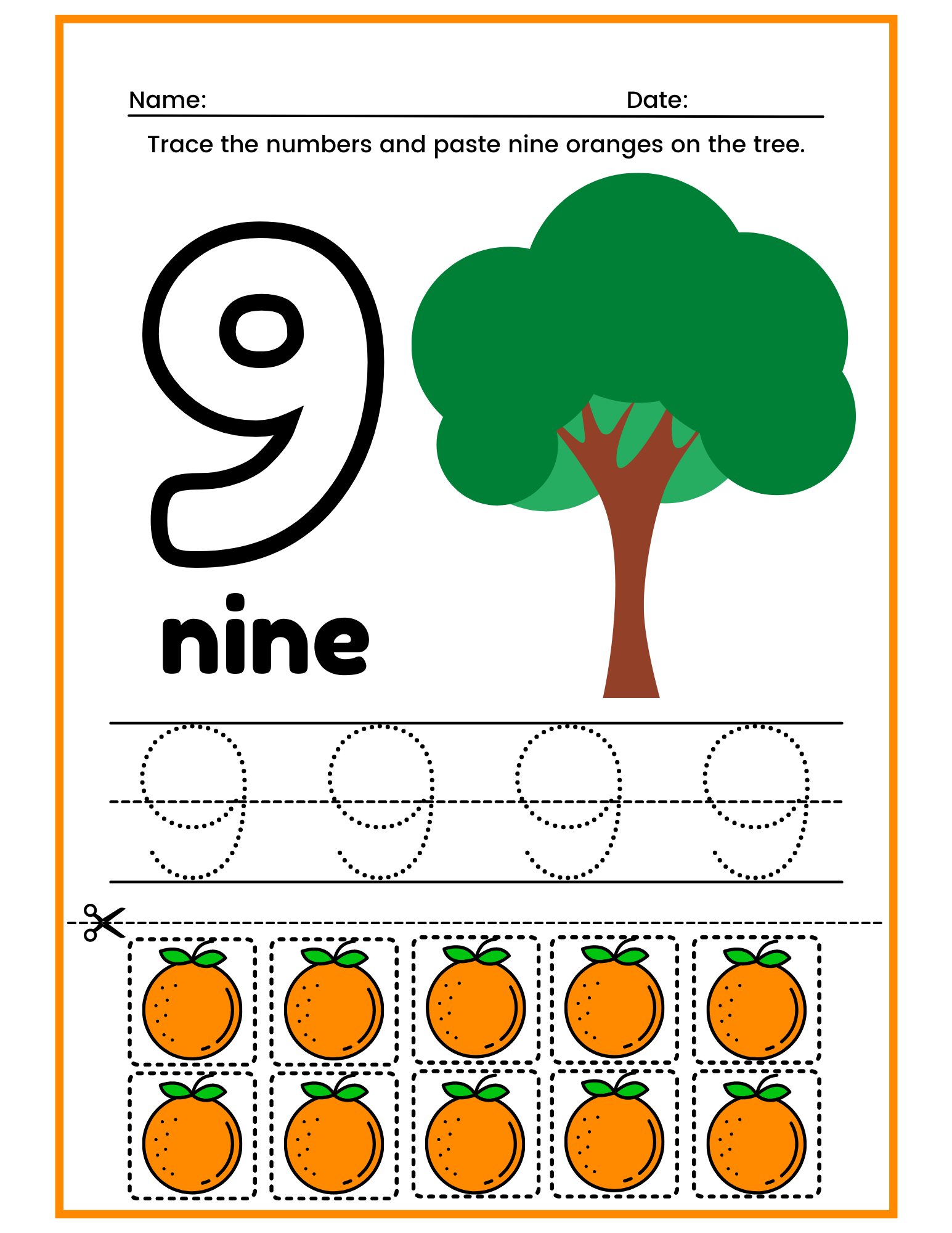 Number 9 Worksheets For Preschool