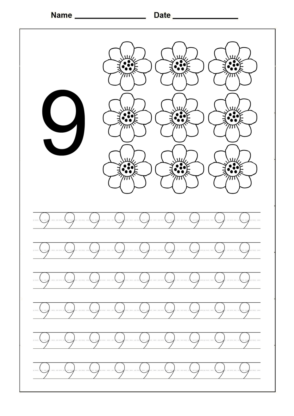 printable number 9 worksheet