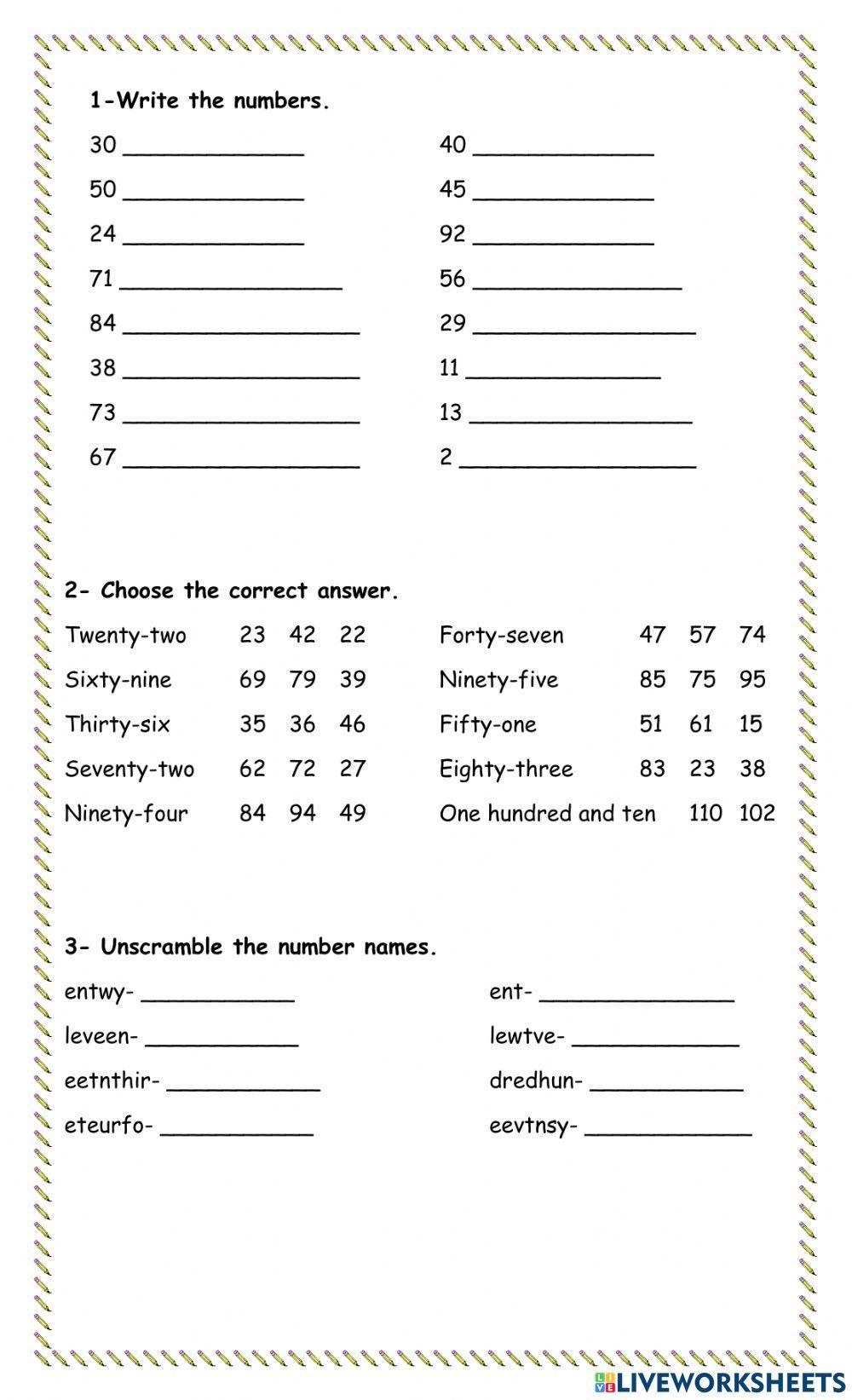 Number Names 1 100 Worksheet Worksheets Library