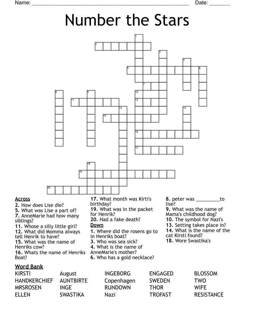 Number The Stars Crossword WordMint