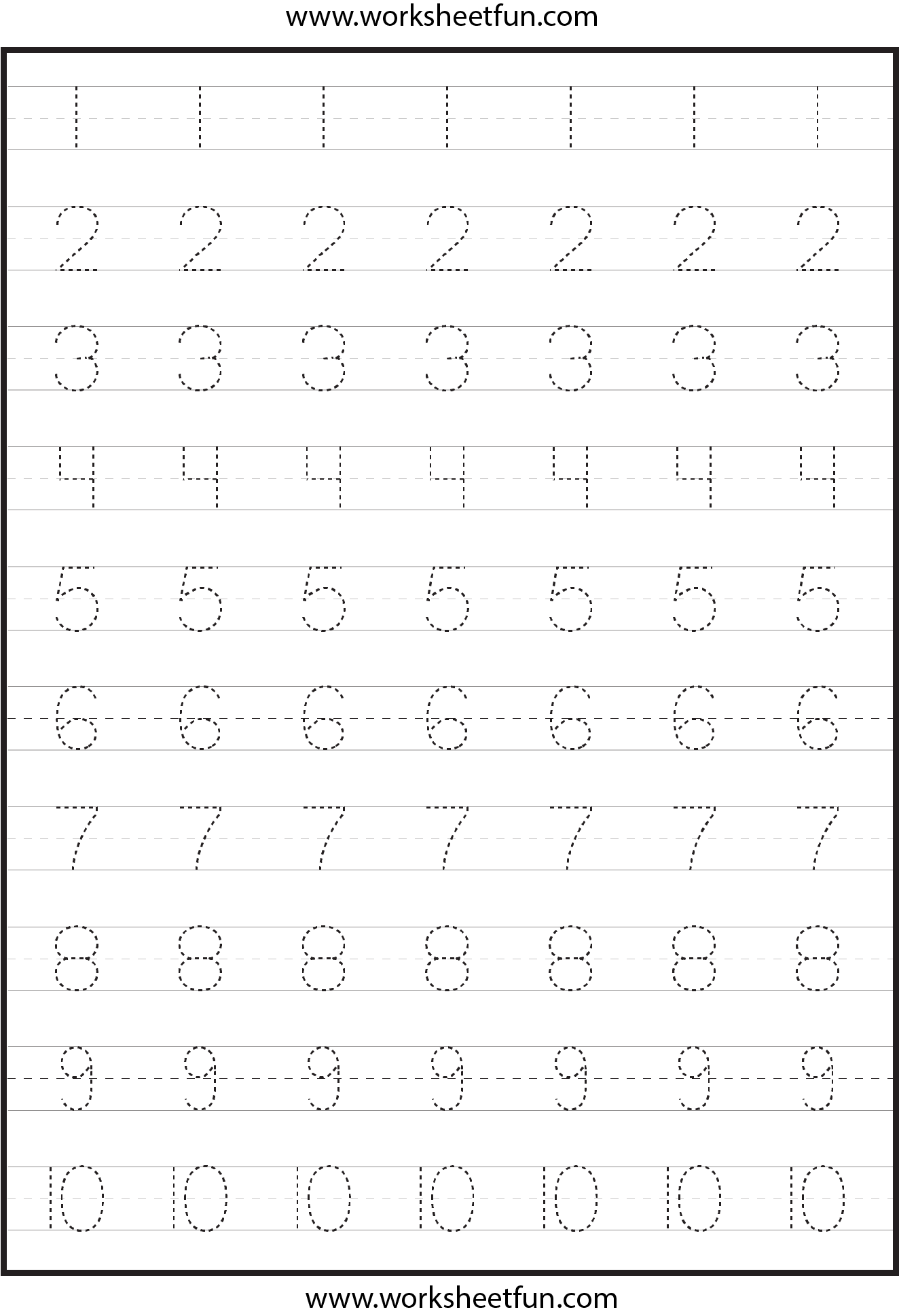Number Tracing Worksheets For Kindergarten 1 10 Ten Worksheets FREE Printable Worksheets