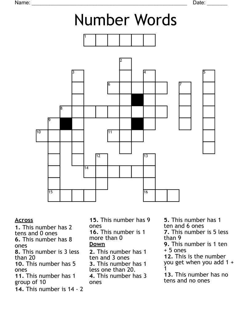 Number Words Crossword WordMint