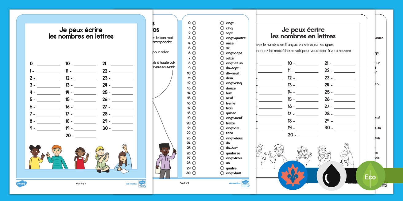 Numbers 1 30 Worksheet French