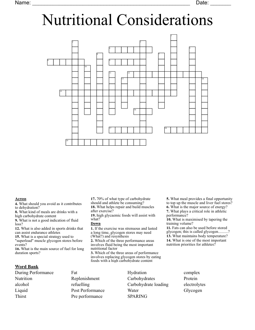 Nutritional Considerations Crossword WordMint