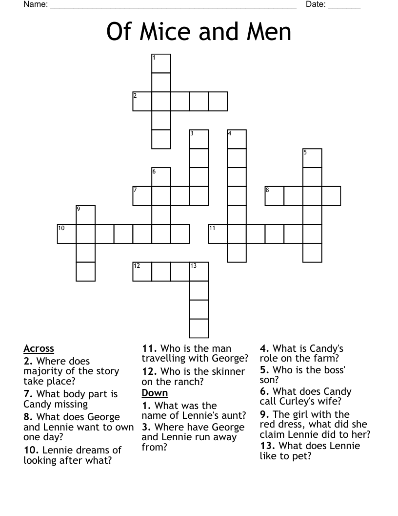 Of Mice And Men Crossword WordMint