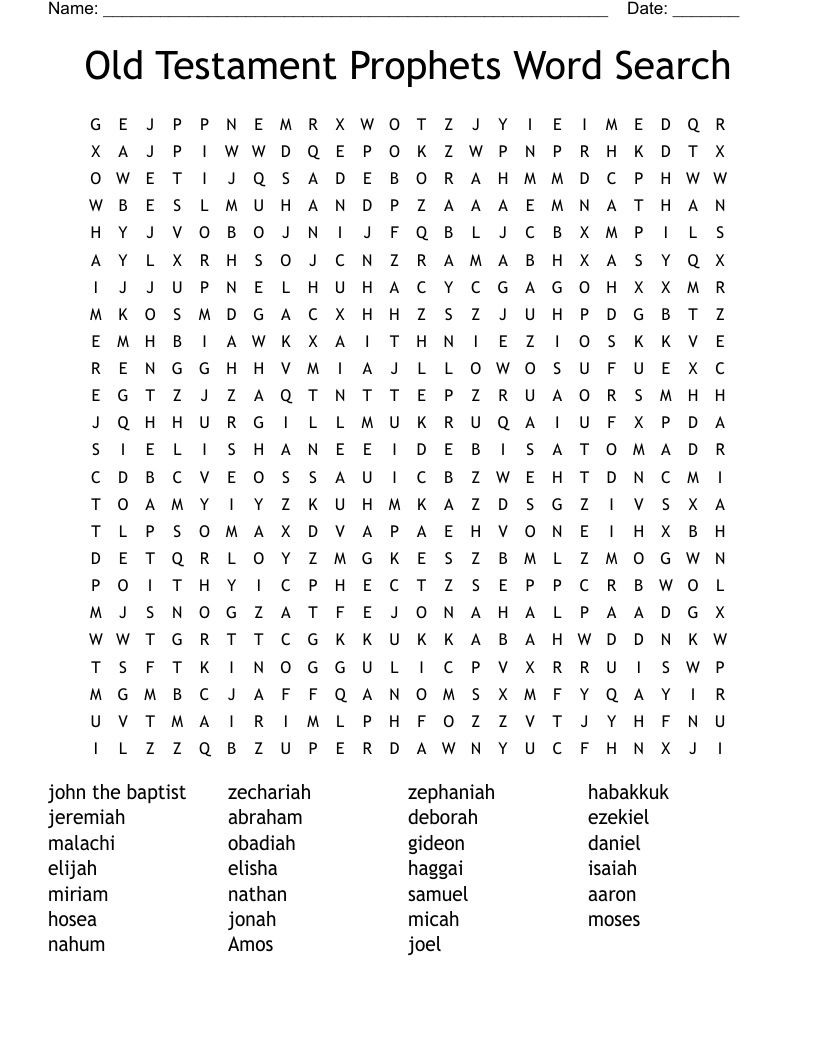 Old Testament Prophets Word Search WordMint Old Testament Prophets Word Search WordMint