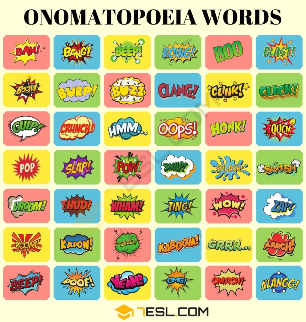 Onomatopoeia 100 Onomatopoeia Words In English 7ESL