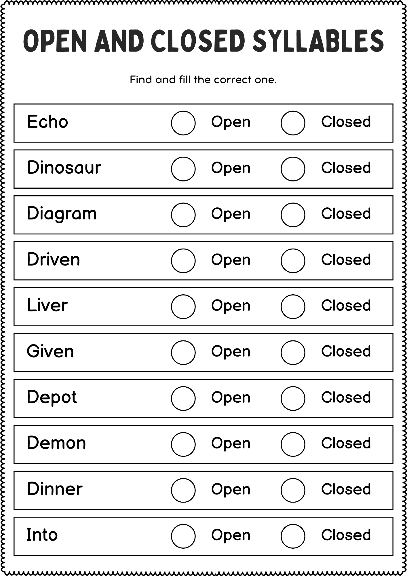 Open And Closed Syllables Grammar Worksheets Open And Closed Syllable Sort Made By Teachers