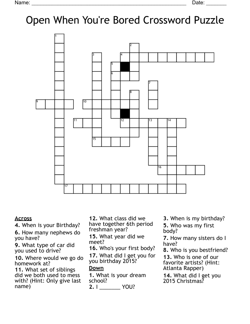 Open When You re Bored Crossword Puzzle WordMint