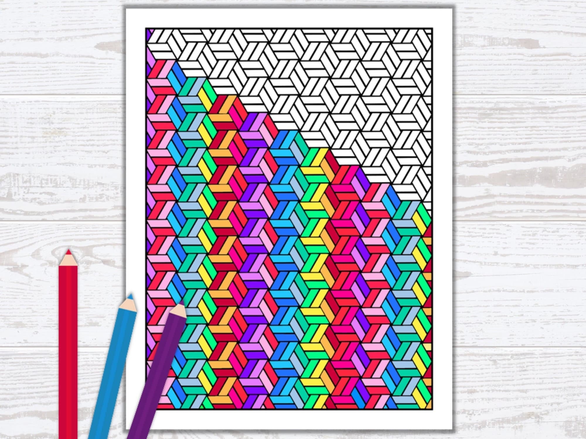 Optical Illusion Coloring Page Geometric Cubes Pattern PDF Digital Download Etsy Optical Illusion Coloring Page Geometric Cubes Pattern PDF Digital Download Etsy