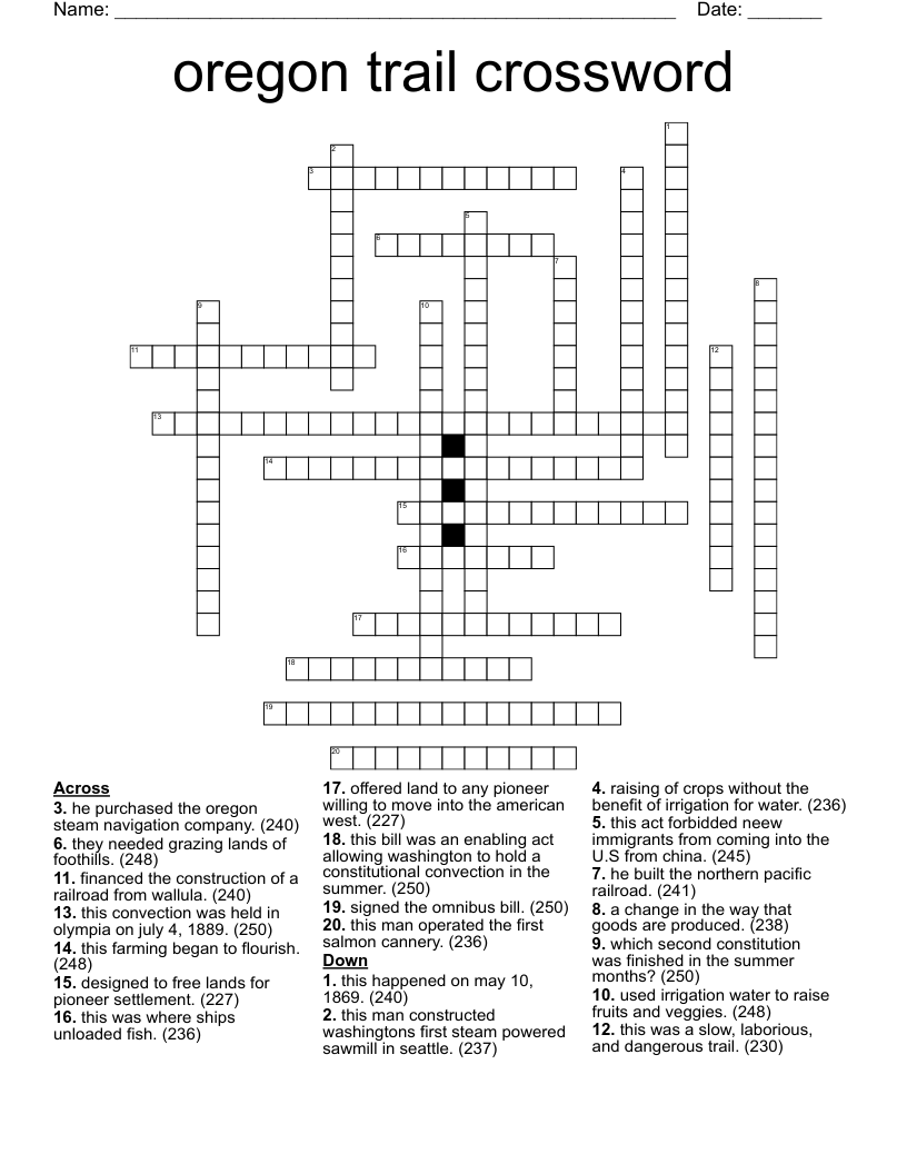 Oregon Trail Crossword WordMint