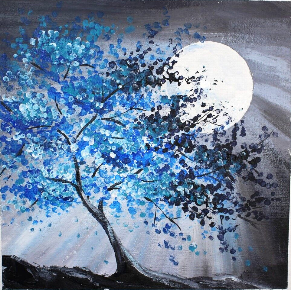 Original Acrylic Painting On Canvas Blooming Tree Moonlight Wall Decor EBay