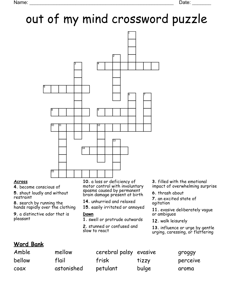 Out Of My Mind Crossword Puzzle WordMint