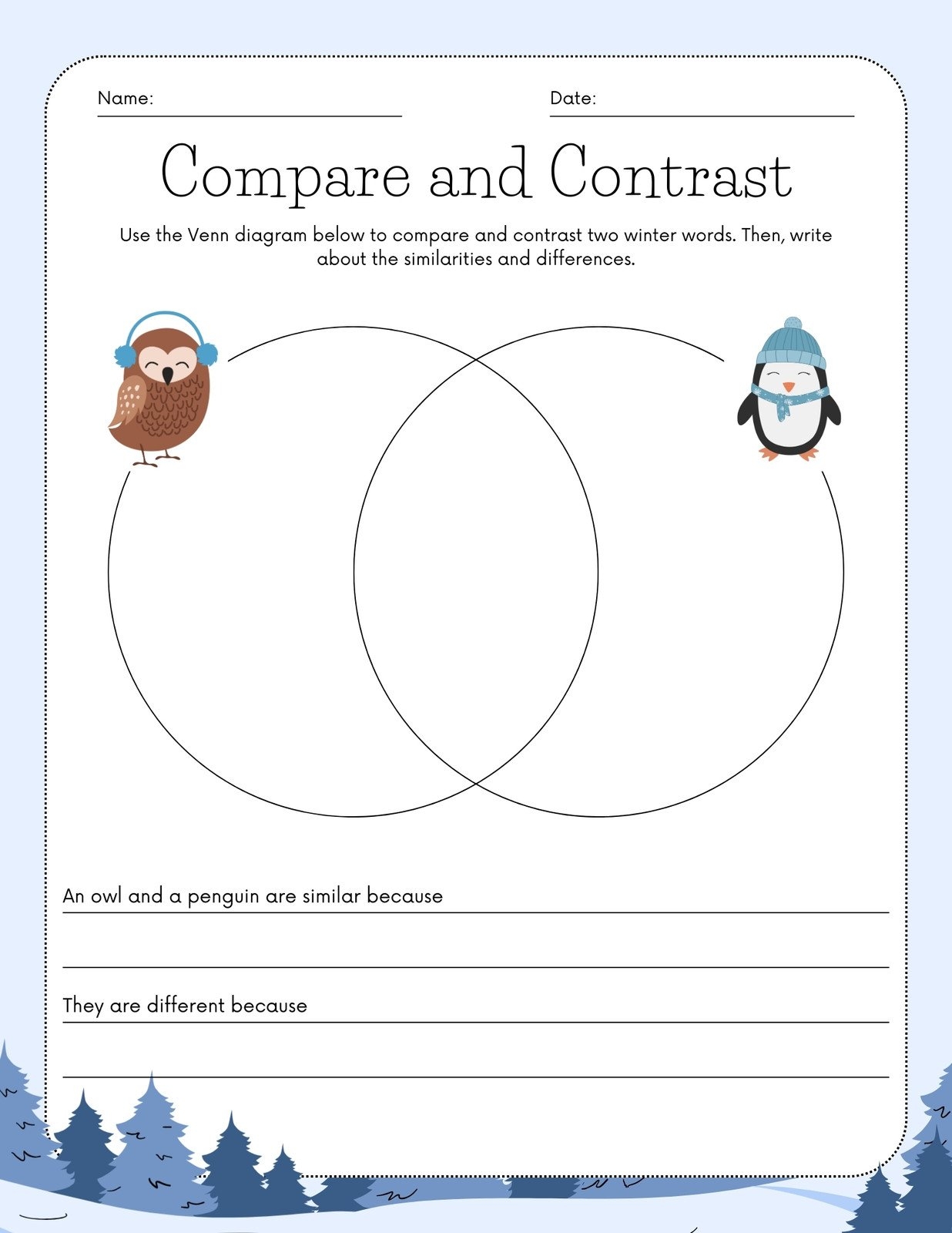 compare and contrast worksheets