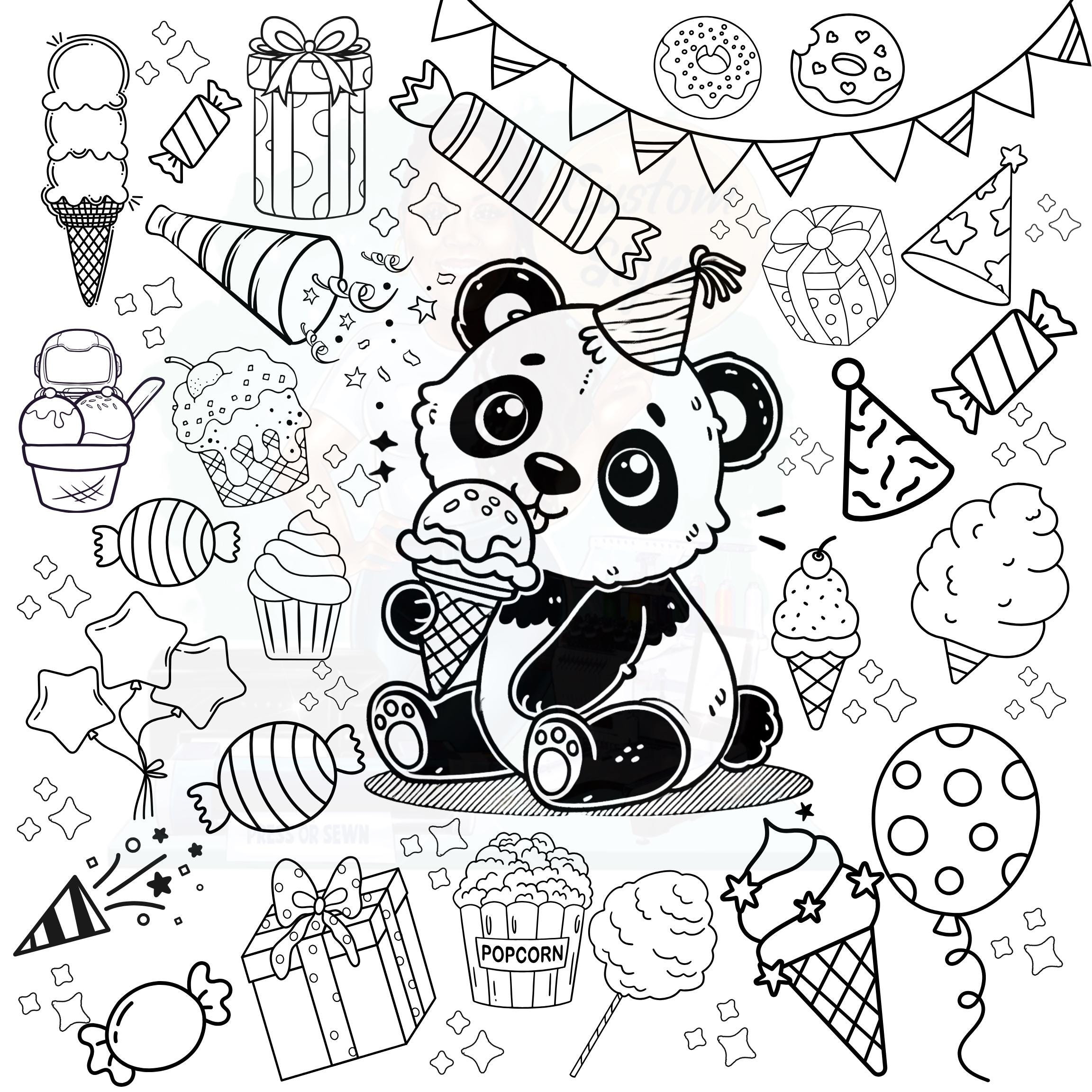 Panda Party Coloring Page Large 24x24 Printable Coloring Sheet For Adults And Kids Fun Birthday And Party themed Design Etsy