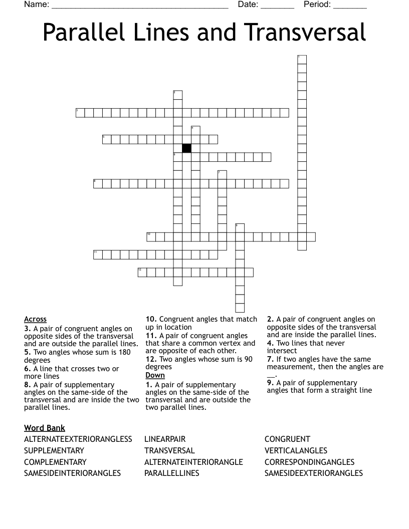 Parallel Lines And Transversal Crossword WordMint