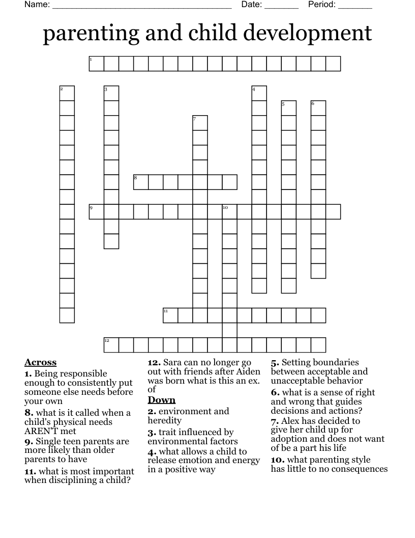 Parenting And Child Development Crossword WordMint