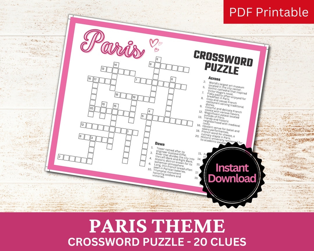 Paris Crossword Puzzle Printable Game Fun Travel Theme Birthday Activity Love France City French Gathering Word Game PDF Parisian Party Etsy Paris Crossword Puzzle Printable Game Fun Travel Theme Birthday Activity Love France City French Gathering Word Game PDF Parisian Party Etsy