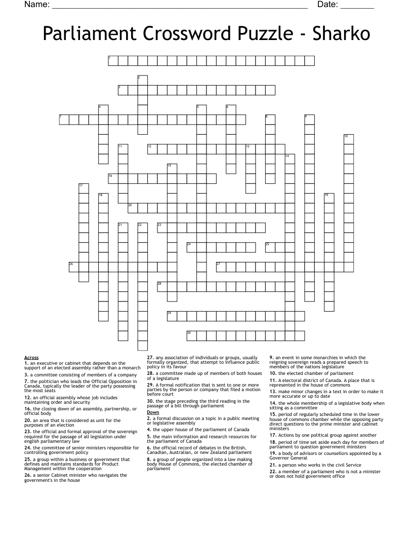Parliament Crossword Puzzle Sharko WordMint