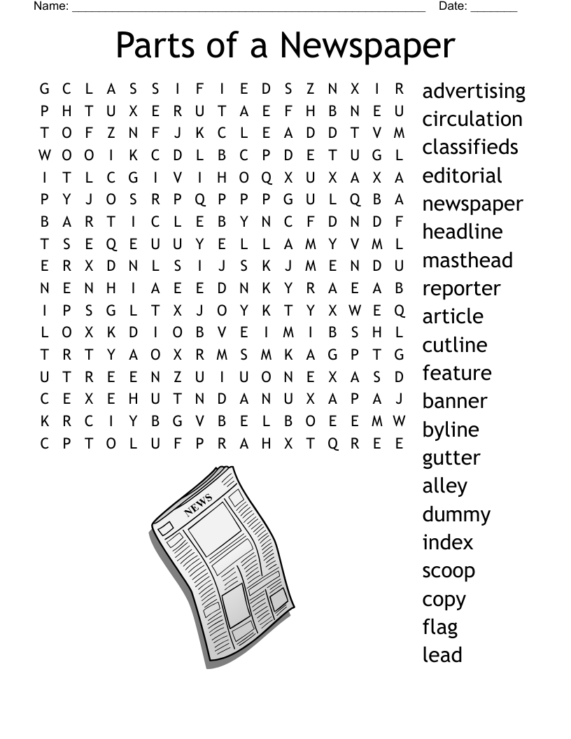 Parts Of A Newspaper Word Search WordMint