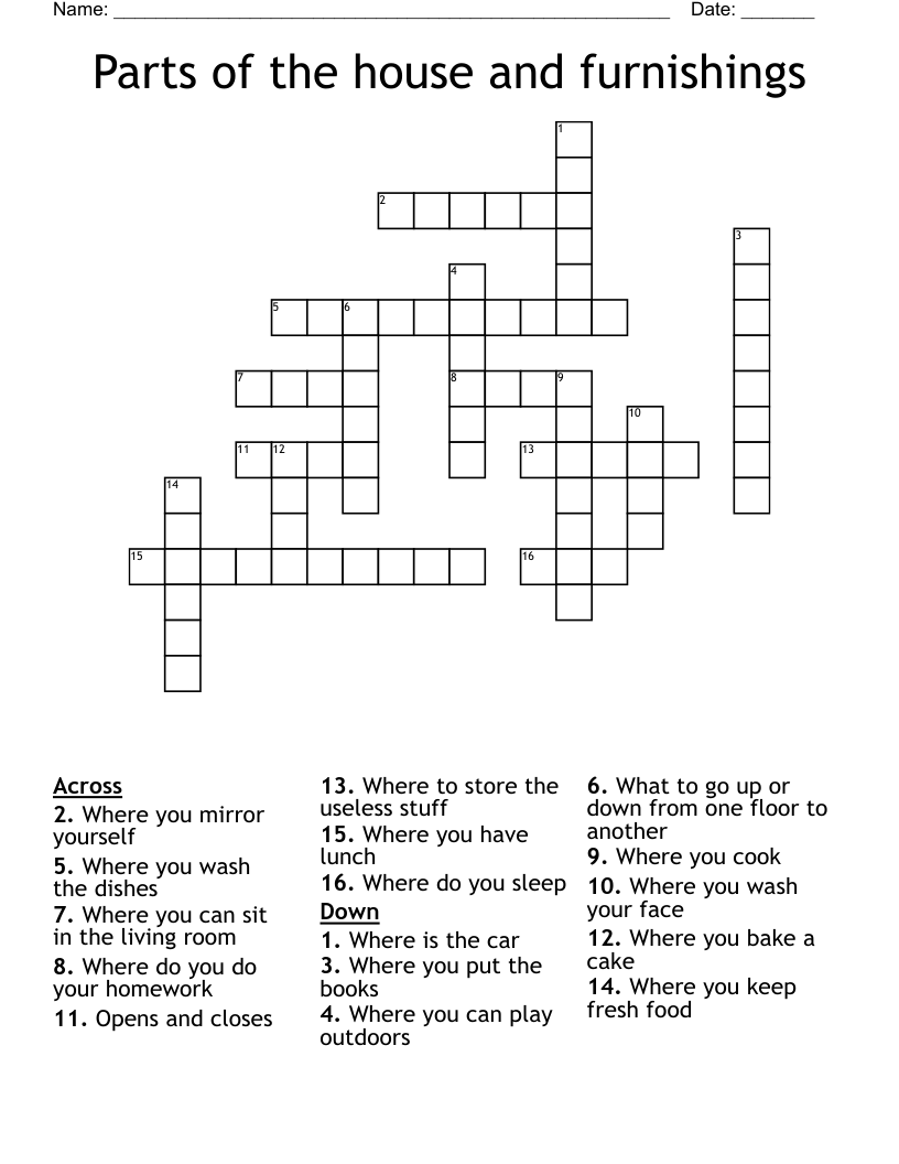 Parts Of The House And Furnishings Crossword WordMint Parts Of The House And Furnishings Crossword WordMint