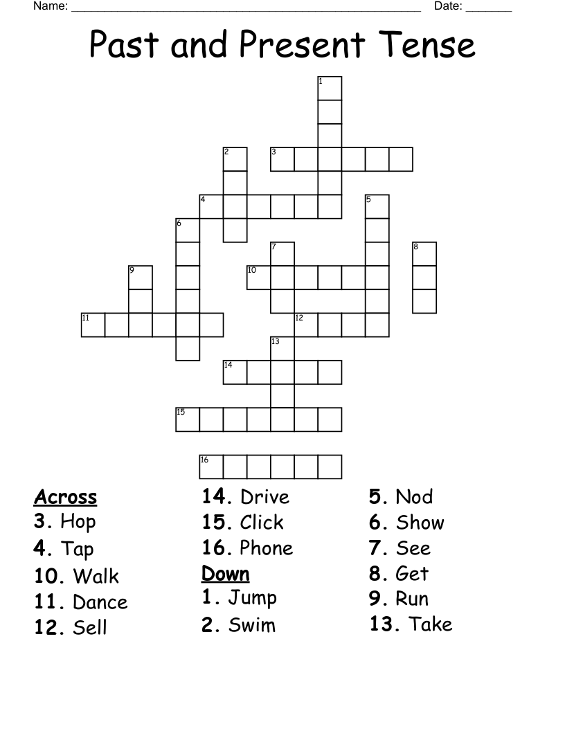Past And Present Tense Crossword WordMint