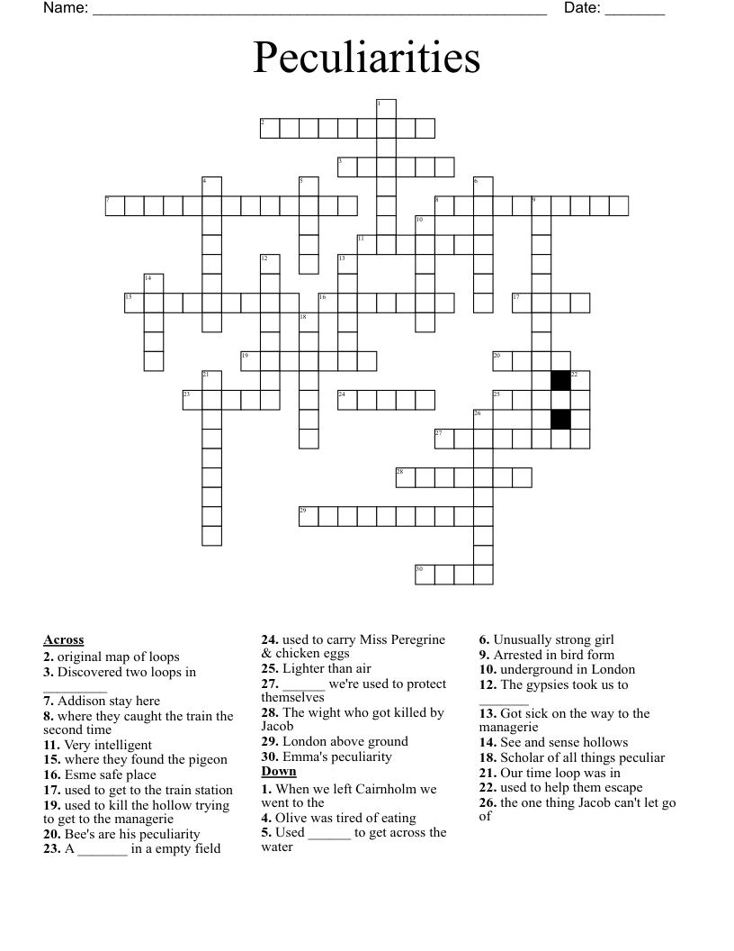 Peculiarities Crossword WordMint