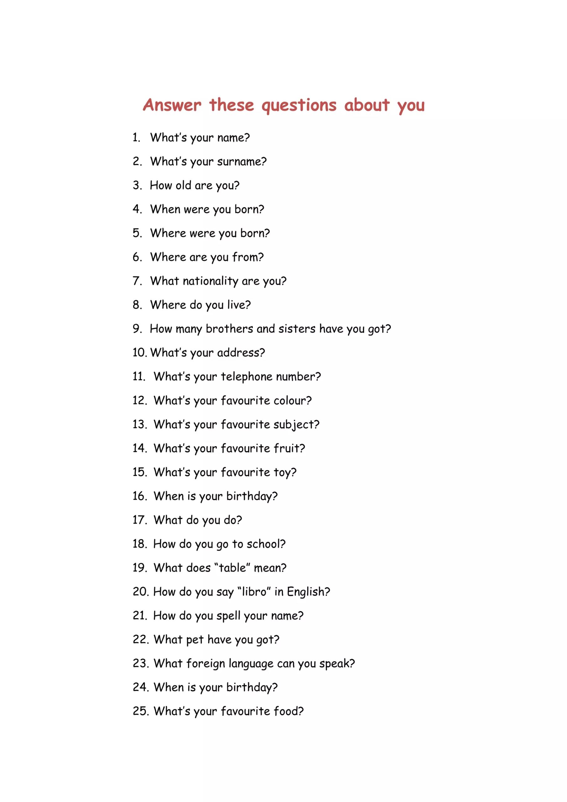 answer for these questions