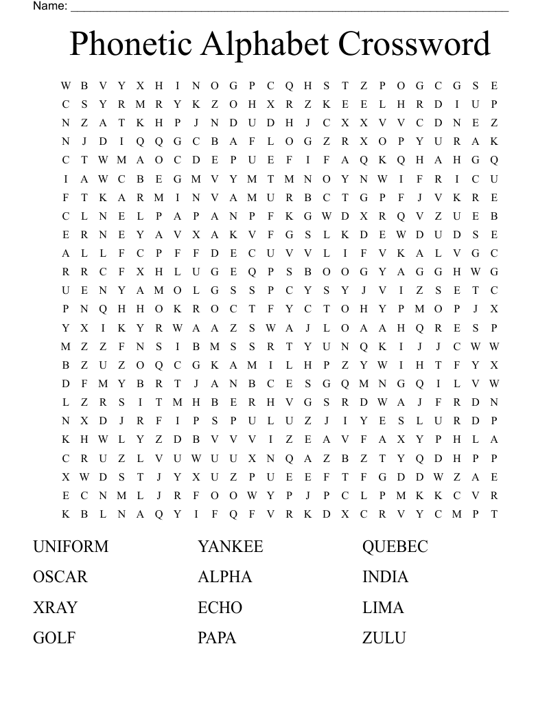 Phonetic Alphabet Crossword Word Search WordMint