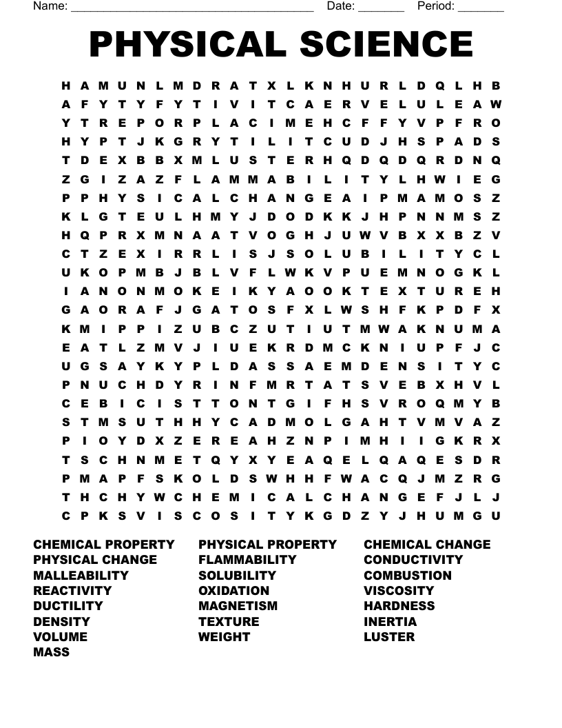 PHYSICAL SCIENCE Word Search WordMint