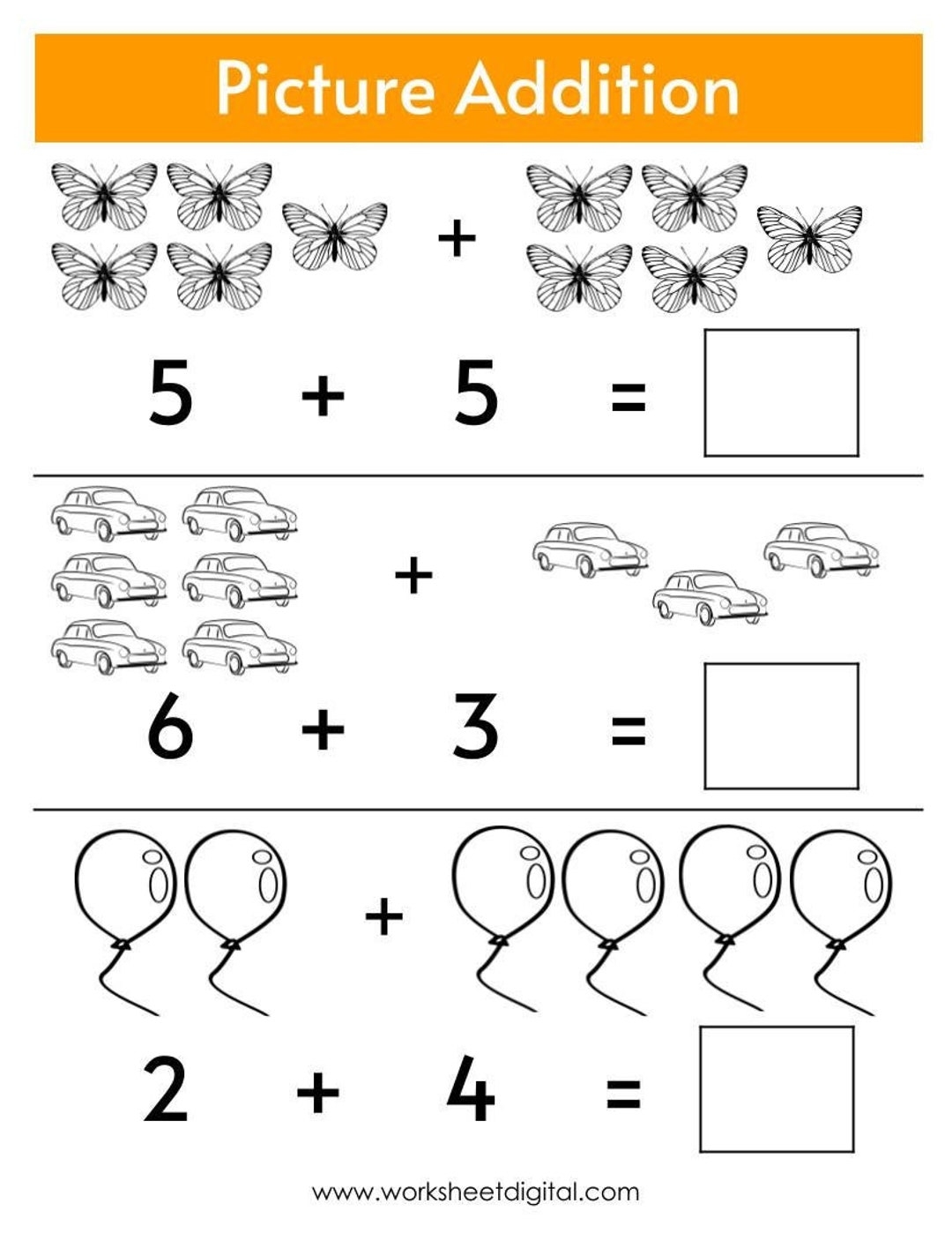 kindergarten addition worksheets with pictures
