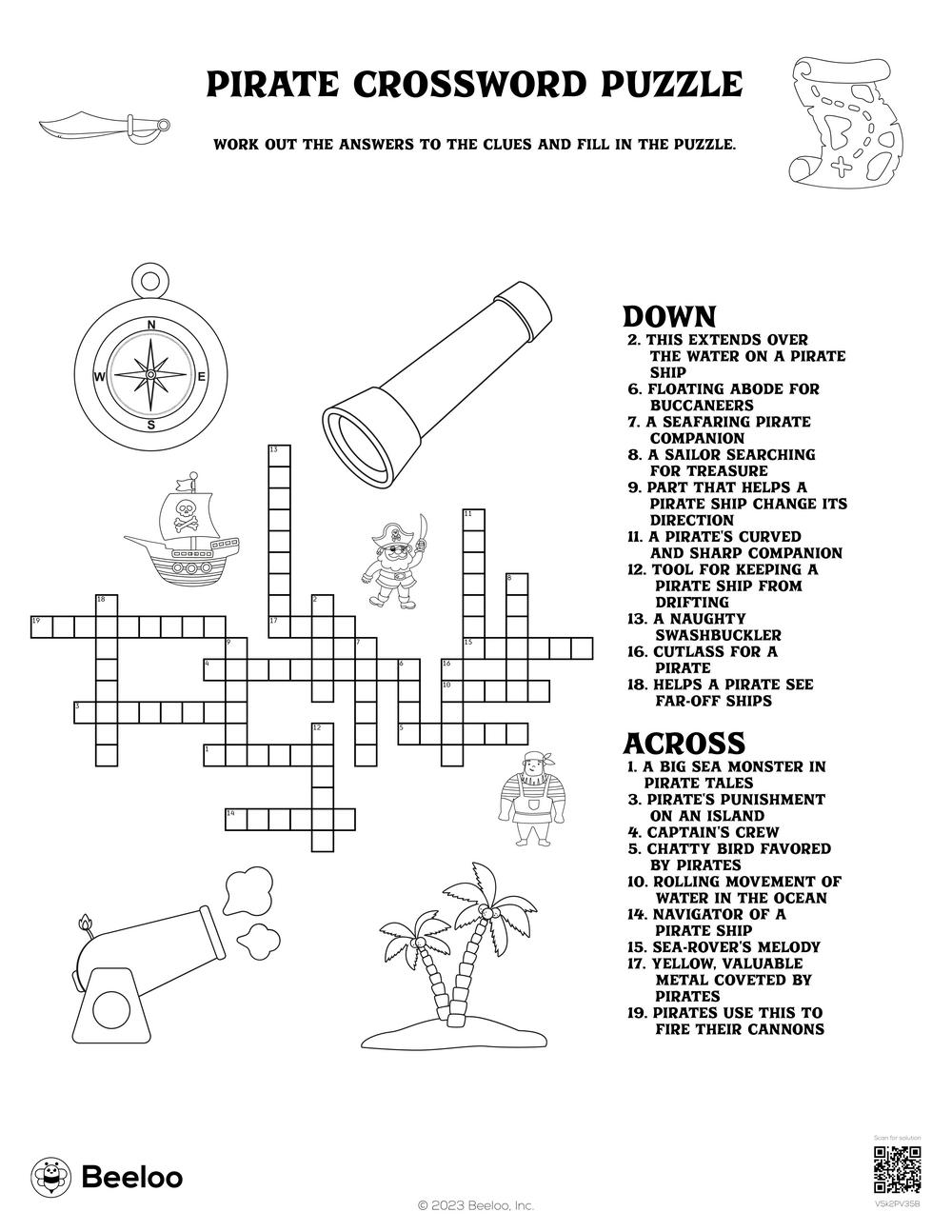 Pirate Crossword Puzzle Beeloo Printable Crafts And Activities For Kids