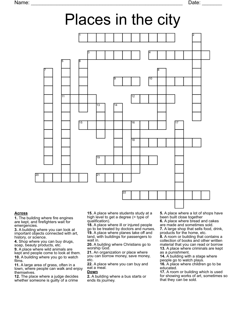 Places In The City Crossword WordMint